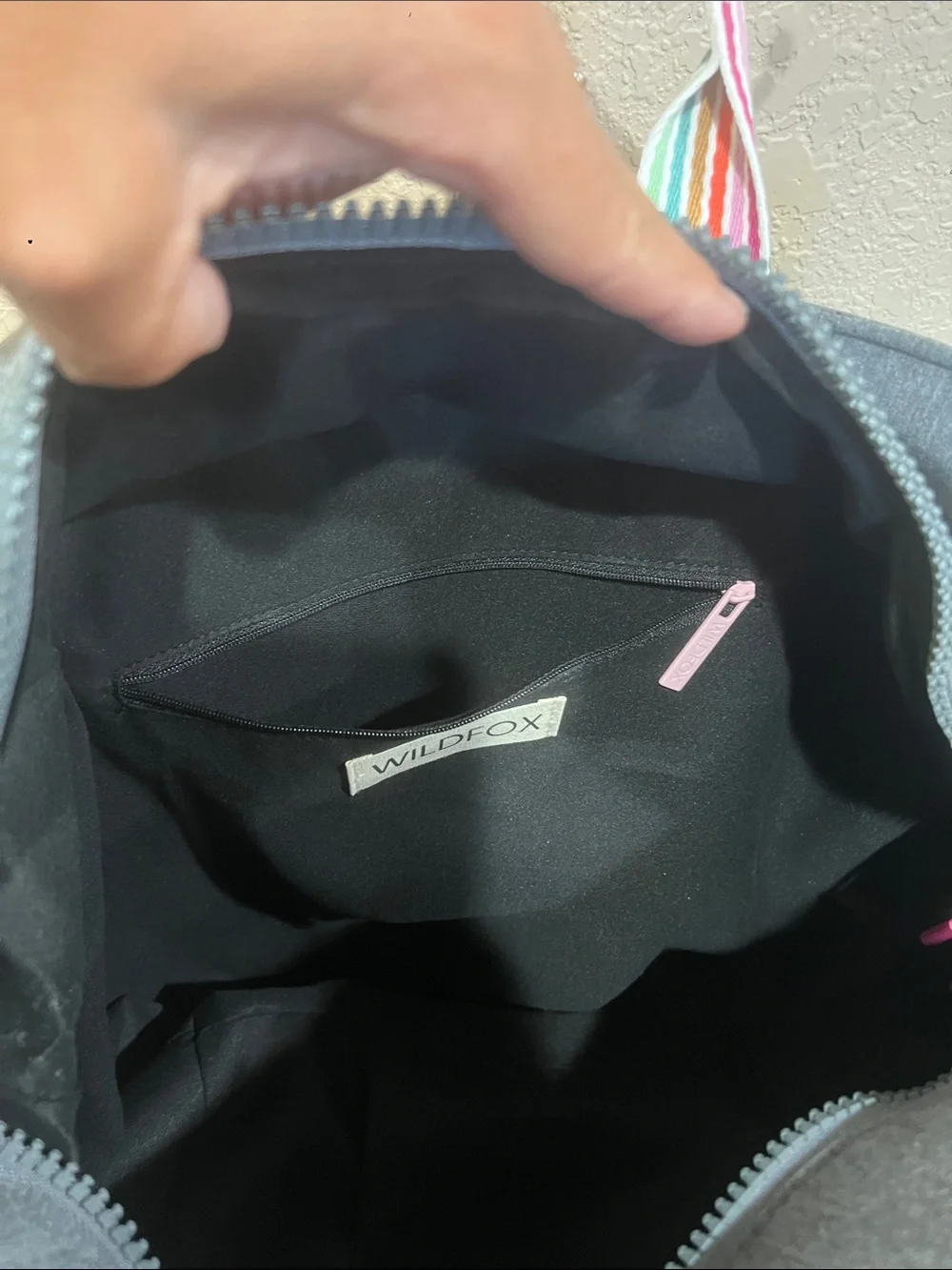 Wildfox Gray Tote with Rainbow Stripe Handles